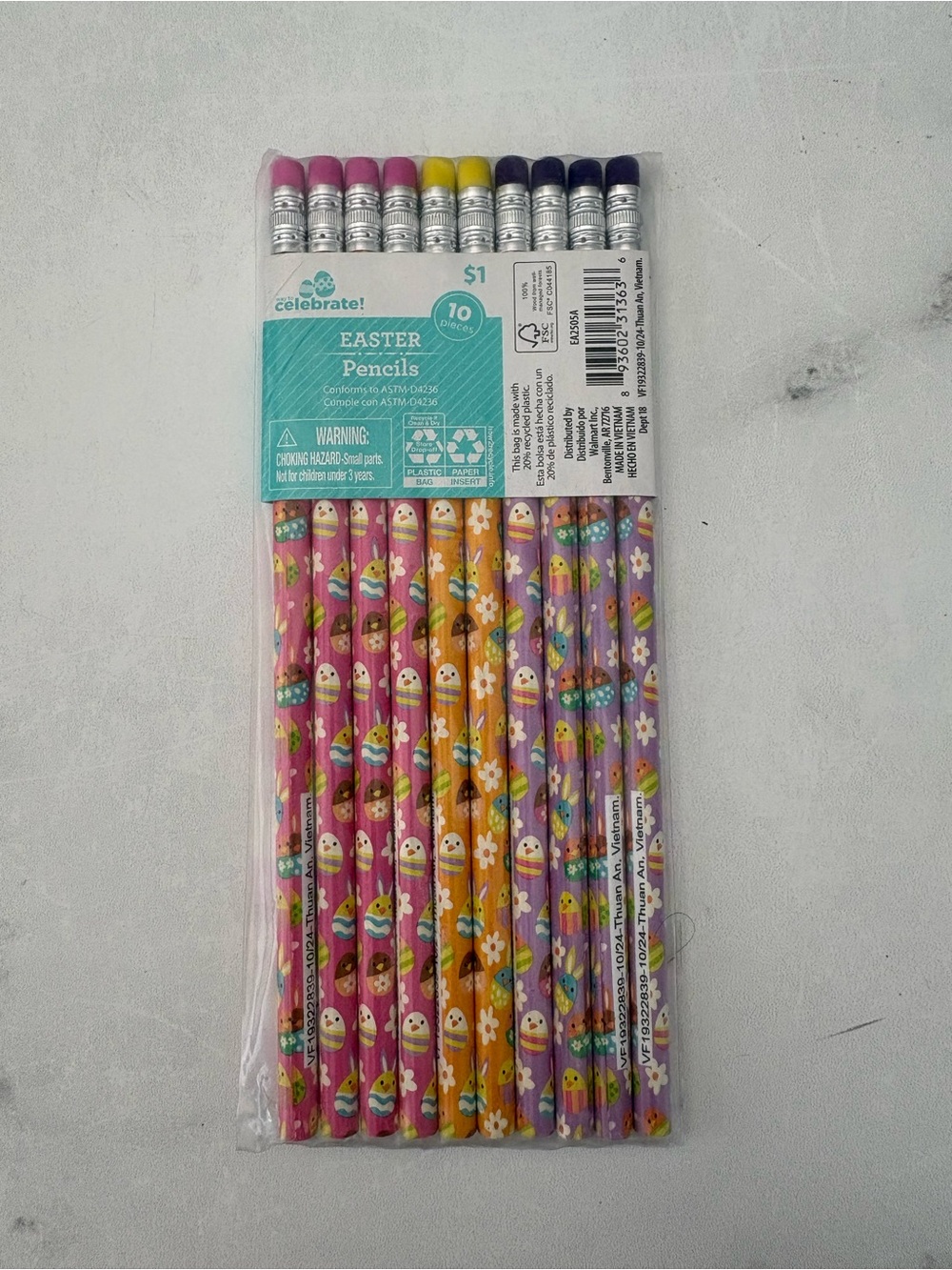 Easter Pencils Pack - Pink, Orange, Purple - 10 Count